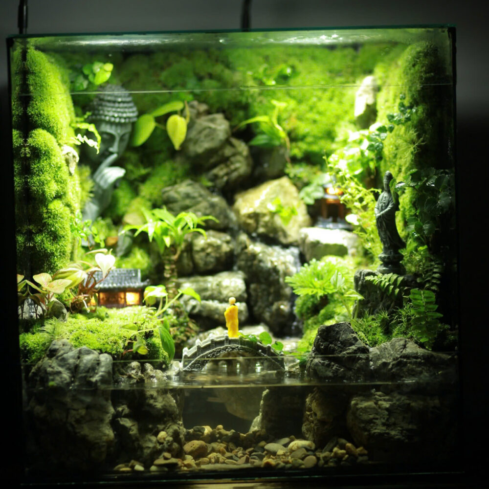 Tiểu Cảnh Bái Phật Có Thác 40x30x40cm
